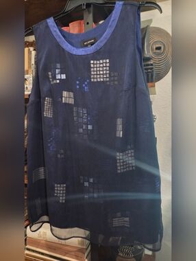 St. John Navy Geometric Square-Print Sleeveless Top